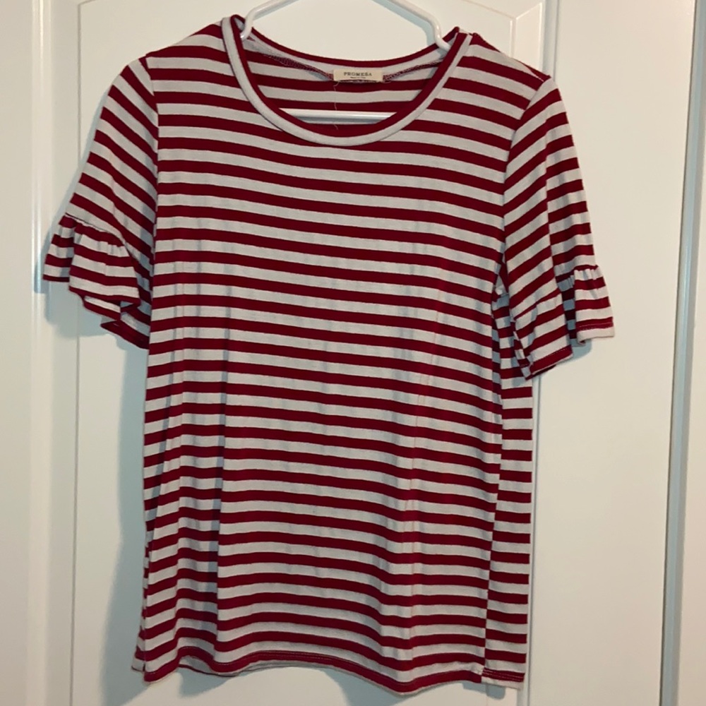 Red and White Striped Ruffle Top